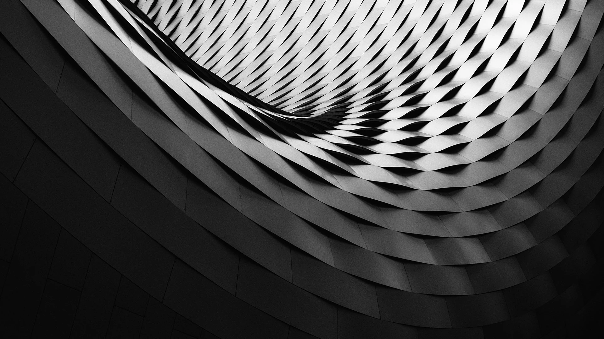 Greyscale abstract architectural ceiling pattern